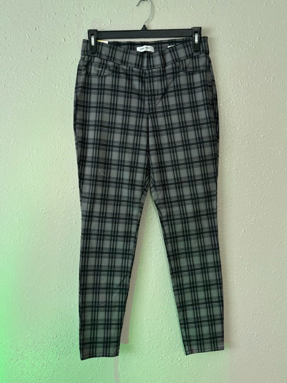 Nine West Black and Gray Plaid Straight Leg Pants